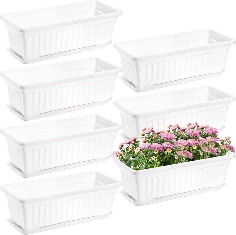 Fasmov 7 Pack 17 Inches White Flower Window Box Plastic Vegetable Planters with Trays Vegetables Growing Container Garden Flower Plant Pot for Balcony, Window Sill, Patio, Garden, White - Image 4